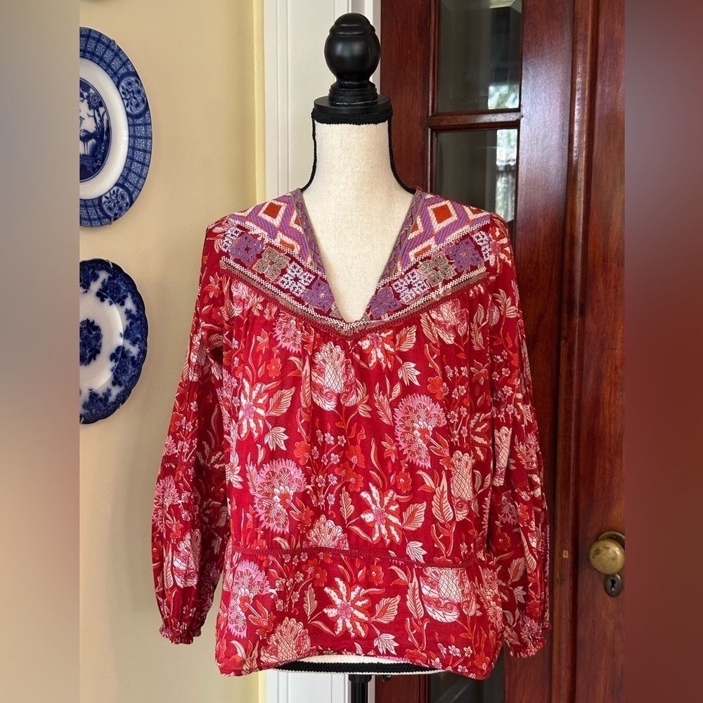 Rachel Zoe | Boho Floral V-Neck Blouse with Embroidery, Size XS